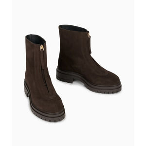 Feners Chocolat Brown Je'Taime Suede Lug front Zipper Boots Size 37 the row